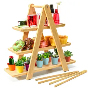 Bamboo 3 Tier Serving Tray Wood Tiered Tray Decor Cake Stand Farmhouse Tiered Tray for Food