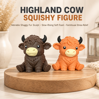Jouet Squishy Mignon Vache Highland, Jouet Anti-Stress Doux à Presser, Cadeau pour Fête Thème Ferme