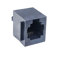 Connecteur de câble réseau RJ11 femelle 6P4C, tête en cristal entièrement en plastique PBT gris, entrée latérale, plaqué or, montage sur circuit imprimé