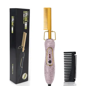 Custom Wholesale Straightening Straight Hot Hair bling hot comb Electric Straightener Comb