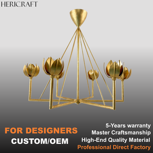 Lampadario Artigianale American Farmhouse Lotus 38'' in Ottone Massiccio LED Dimmerabile Personalizzato 110V Standard USA per Soggiorno e Corridoio - Product Image 1