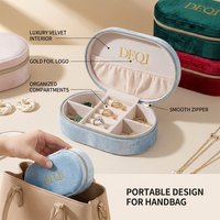 DEQI Vente en gros de boîtes à bijoux en velours de forme ovale avec fermeture éclair, boîte à bijoux portable de voyage pour bagues, boucles d'oreilles, pendentifs, colliers