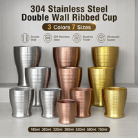 304 RVS dubbelwandige beker met horizontale ribbels, luxe metalen tumbler voor restaurants, hotels en bars, groothandel