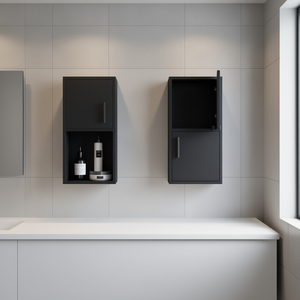 Armoire de salle de bain murale noire à 2 niveaux avec étagère ouverte, élégantes étagères de rangement en métal pour installation en coin - Product Image 2