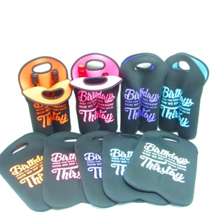 Neoprene Dampproof Double Wine <b>Bottle</b> Holder Insulated Cooler Bag 2 Pack Insulated Tote <b>Bottle</b> Carrier Bucket Wine Cooler Bag - Product Image 3