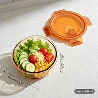 Boîte à lunch en verre ambré rond de 950 ml, compatible micro-ondes, bol bento, récipient de stockage alimentaire pour les travailleurs de bureau, pour la préparation quotidienne des repas, utilisation au micro-ondes