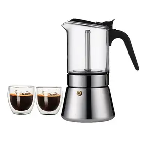 Premium kristal cam-Top Stovetop Espresso Espresso Pot cam paslanmaz çelik İtalyan Espresso kahve makinesi