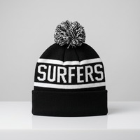 Bonnet unisexe en acrylique noir jacquard tricoté, avec revers rayé et pompon contrastant, pour ski et activités hivernales en extérieur, taille 58-60 cm