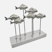 Escultura Metálica Moderna de Peces en Acero Inoxidable Pulido Espejo, Escultura Metálica Personalizada de Escuela de Peces para Jardín de Hotel y Paisajismo