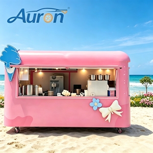 Auron Pink Ice Cream Food Truck 4.8m Stainless Steel Capsule Style With Soft Serve <b>Machine</b> Outdoor Use - Product Image 1
