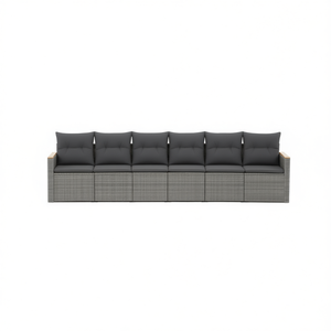 ชุดโซฟาหวายสีเทาโมเดิร์นสำหรับสวน 6 ที่นั่ง เฟอร์นิเจอร์กลางแจ้ง ทนทานต่อสภาพอากาศ ดีไซน์ร่วมสมัย - Product Image 1