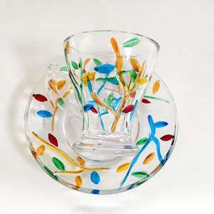 Set di bicchieri in <span class=keywords><strong>vetro</strong></span> colorato <span class=keywords><strong>con</strong></span> segni di cristallo dipinti artificialmente collezione unica di tazze da <span class=keywords><strong>caffè</strong></span> e piattini - Product Image 4