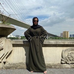 6472# Nida Material Simplicity Solid Color With White Line Fashion Dress Ladies Muslim Abaya Dress - Product Image 5