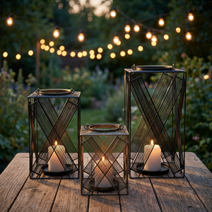 Sonnet Decor Black Iron Wire <b>Lantern</b> <b>Set</b> 3 Handmade Durable Metal Candle Holders for Home Decoration Christmas Digital Printing - Product Image 1