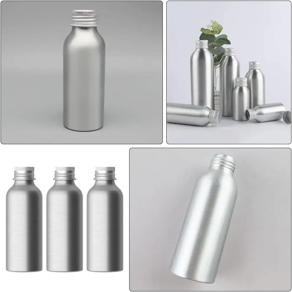 Botol aluminium perak, 50ml 100ml 150ml 120ml 250ml dengan tutup sekrup 500ml botol aluminium 16oz hitam