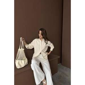 Camisa de Lino Beige Minimalista para Mujer, Transpirable, Estilo Diario, Diseño Simple, Blusa de Manga Larga - Product Image 3