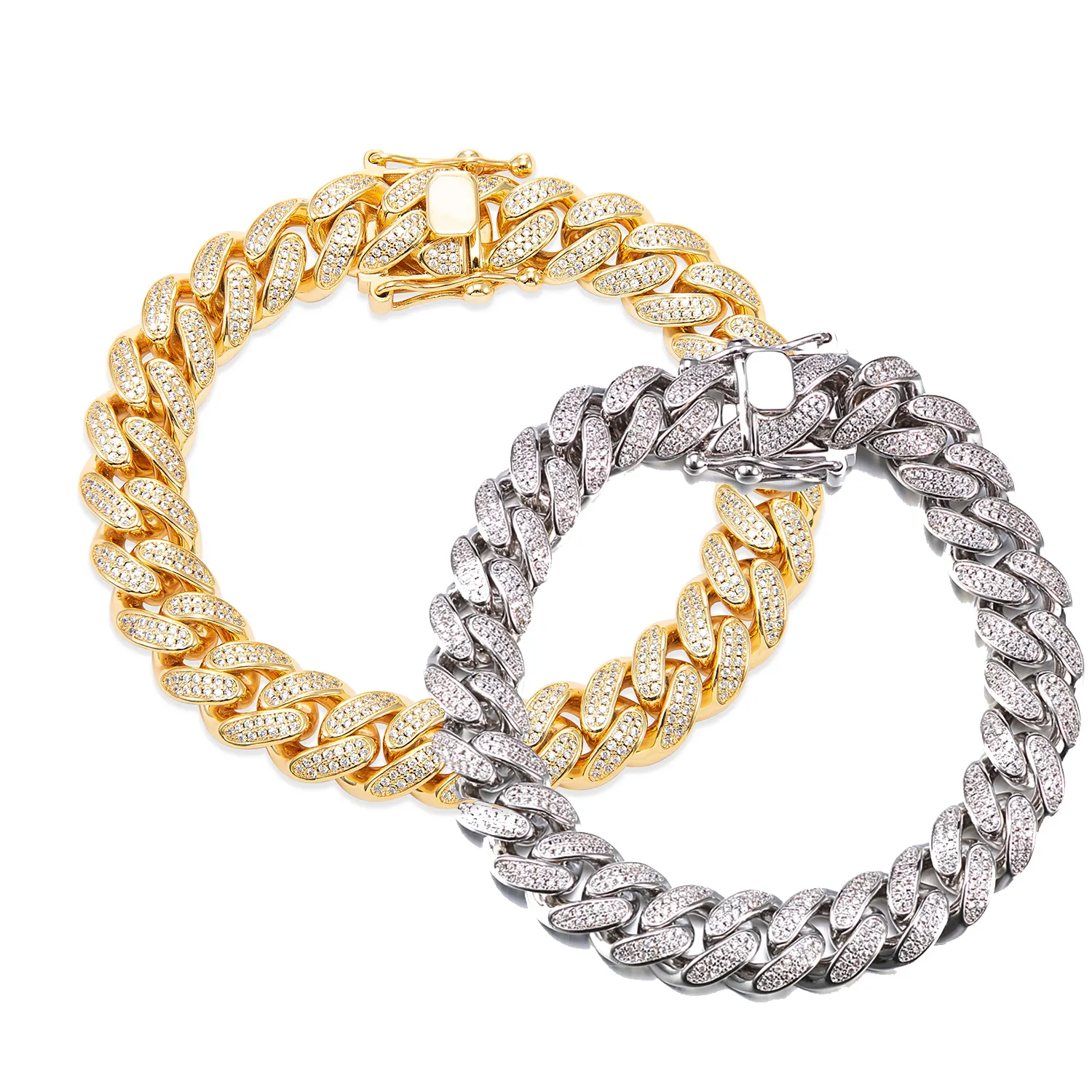 New Designs 925 Silver Gold Plated Zirconia Diamond Iced Out CZ Cuban chain Bracelet Hip Hop Mens Jewelry Gold Link Bracelet