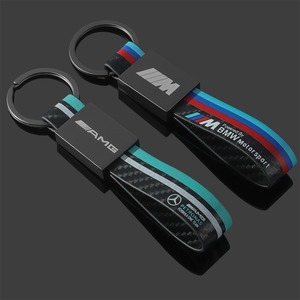 Cross-Border Three-Color Sports Logo Keychain Genuine <strong>Leather</strong> Carbon Fiber Pattern Car Logo <strong>Keyring</strong> - Product Image 1