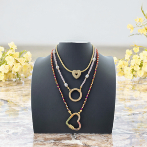 Collier pendentif Cadenas Cœur Bohème TK-L560 avec perles de cristal et petites perles arc-en-ciel sur chaîne serpent - Product Image 3