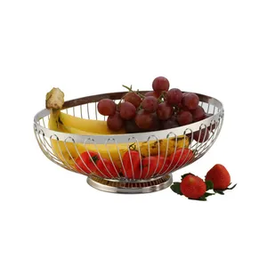 Fruit Bowl Basket Silver Stainless Steel Wire Design with a Modern Decorative Style Bread Basket Metal Fruit & Vegetable Rack