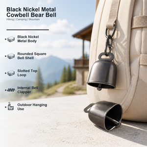 Campana de metal de níquel negro con anilla superior y silenciador interno para senderismo, camping, mochila de montaña y actividades al aire libre - Product Image 1
