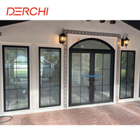 Estilo francés, Exportación principalmente a puertas de aluminio con rotura térmica de Color negro americano, puerta delantera con bisagras de vidrio, Patio Exterior