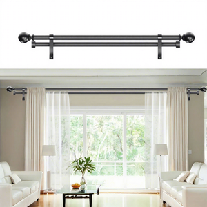 Tringle à rideaux double robuste DaiRui, réglable de 18 à 144 pouces, noir mat, avec supports pour panneaux occultants - Product Image 5