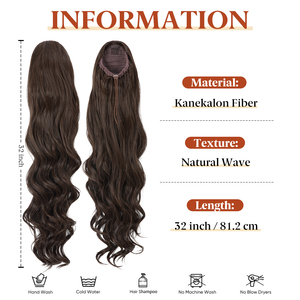 Extensiones de Cabello de Cola de Caballo <span class=keywords><strong>con</strong></span> Cordón, Onduladas y Largas, de Fibra Sintética Kanekalon Futura, <span class=keywords><strong>con</strong></span> Peine Invisible para Mujer, al por Mayor - Product Image 3