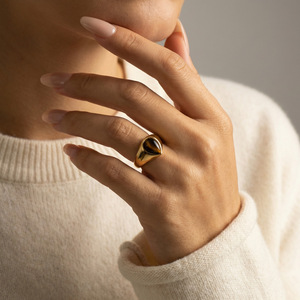 Anillo <span class=keywords><strong>de</strong></span> Sello <span class=keywords><strong>de</strong></span> Acero Inoxidable 316L con Oro <span class=keywords><strong>de</strong></span> 18K y Ojo <span class=keywords><strong>de</strong></span> Tigre Natural para Mujer, con Corazón <span class=keywords><strong>de</strong></span> Aventurina Verde y Hexágono, Joyería Impermeable - Product Image 3