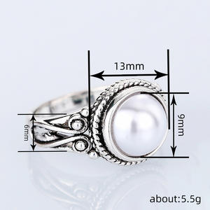 T0851 <b>Pearl</b> <b>Ring</b> 925 Silver Round White AAA Cocktail Wedding Bezel Setting Women's - Product Image 4