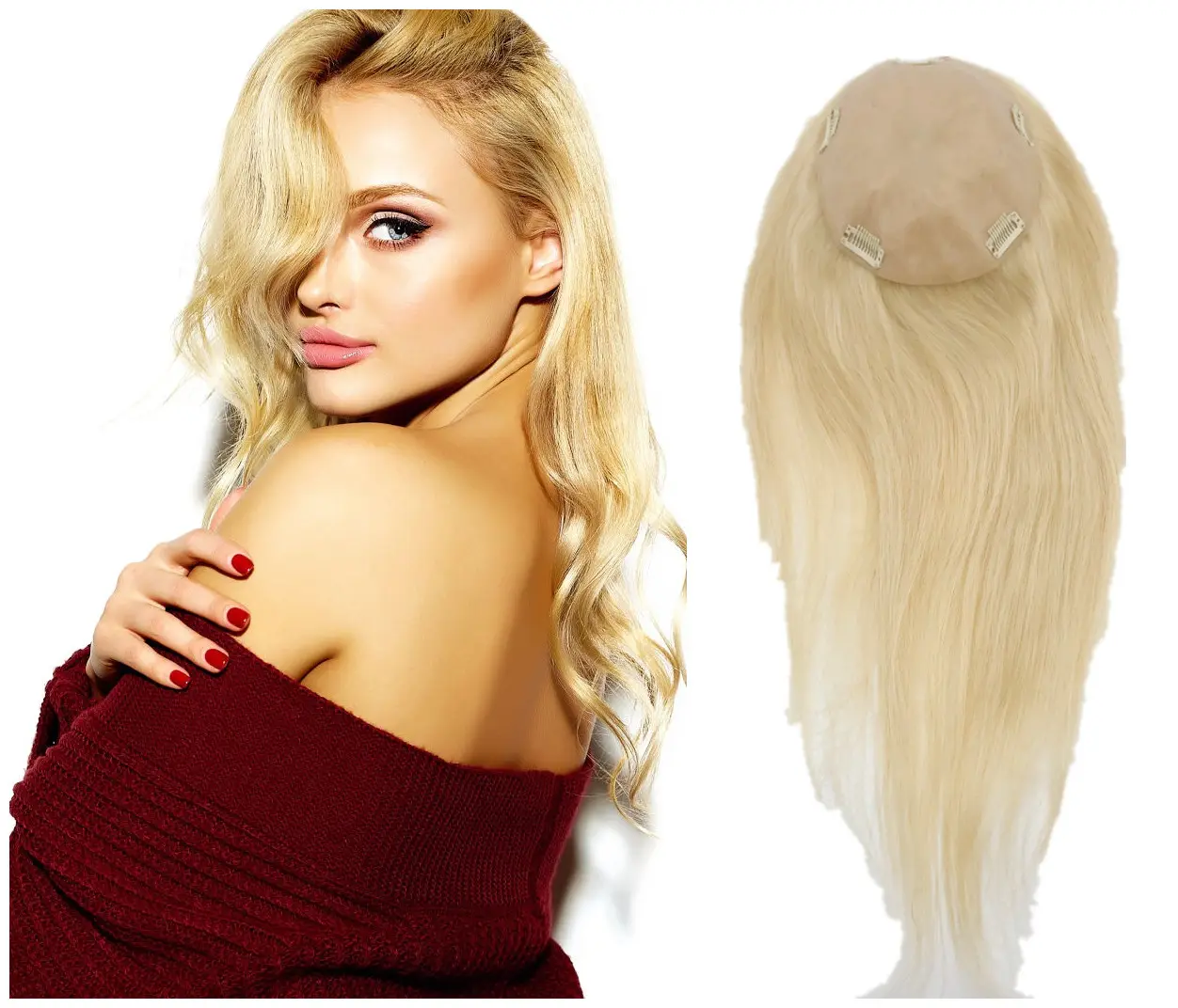 Blonde 613 Color Silk Base Topper Women Toupees Human Hair