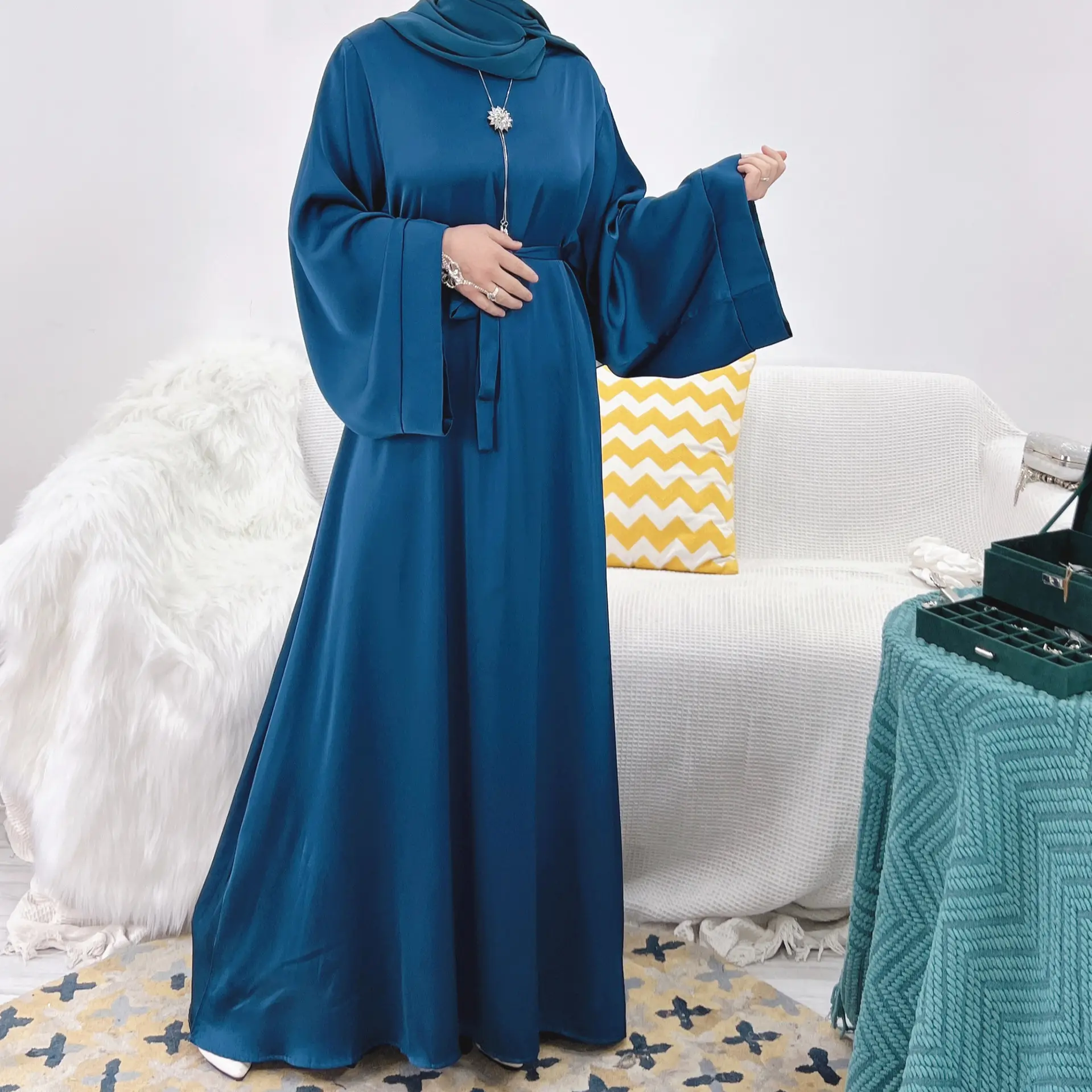 L-16 2023 Rắn Màu Dubai Thổ Nhĩ Kỳ Hồi Giáo Ăn Mặc Hồi Giáo Quần Áo khiêm tốn Thời Trang Hồi Giáo Phụ Nữ Ăn Mặc Abaya Ăn Mặc Với Hijab