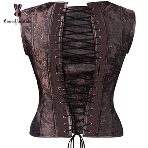 Shoulder Straps Gothic Applique Men's Steampunk Clothing Corset Top With Zip