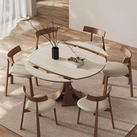Ensemble de table à manger pliante moderne minimaliste à 6 places avec base en bois télescopique et plateau en pierre frittée pour la maison