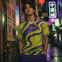 Jersey Sepak Bola Retro Hijau Neon Pola Bergelombang Kaos Sepak Bola Vintage Bernapas Custom Maillot De Foot