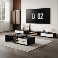 Table basse et meuble TV minimaliste de qualité supérieure, noir et blanc, rangement spacieux extensible de 110 pouces, meubles de salon modernes