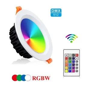 DMX512 통 6W 9W 12W AC220V RGBW 색상 변경 스포트 라이트 거실 사무실 Dimmable Recessed 실내 LED 천장 램프