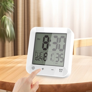 <span class=keywords><strong>Horloge</strong></span> murale <span class=keywords><strong>de</strong></span> <span class=keywords><strong>salle</strong></span> <span class=keywords><strong>de</strong></span> <span class=keywords><strong>bain</strong></span> étanche IP24 avec écran tactile intelligent et affichage <span class=keywords><strong>de</strong></span> la température et <span class=keywords><strong>de</strong></span> la date pour enfants, toilettes et cuisine - Product Image 1