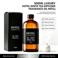 Recharge d'huile parfumée pour diffuseur d'hôtel au thé blanc de luxe, flacon OEM ambré opaque, parfum longue durée, compatible avec les machines à arômes pour la maison et le spa