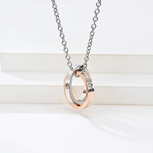 Collar de Pareja con Doble Anillo, Colgante Circular de Acero Titanio, Unisex, para Uso Diario - Product Image 4