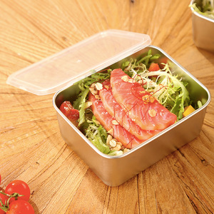 Stainless Steel Food Storage Container Rectangle Clip On Lid Camping Meal Box Solid Color 201 Small Size - Product Image 1