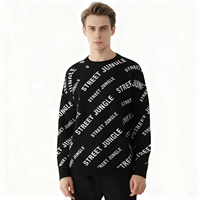 Pull en tricot respirant à motif de lettres all-over personnalisées, pull en jacquard à col rond, pull tricoté quotidien décontracté pour hommes