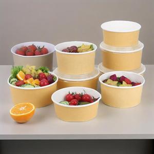 Bol en papier bicolore à prix de gros pour salades et plats à emporter, contenant alimentaire rond avec couvercle - Product Image 6
