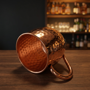 Premium Moscow Mule Copper Mug Handcrafted Hammered Pure Copper Barrel Cup with Copper Handle Barware Cocktail <b>Drinkware</b> - Product Image 2