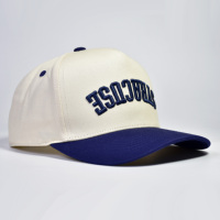 Casquettes de baseball 5 panneaux en sergé bicolore, logo personnalisé en relief – Faible MOQ 50 pièces, coton respirant pour événements promotionnels