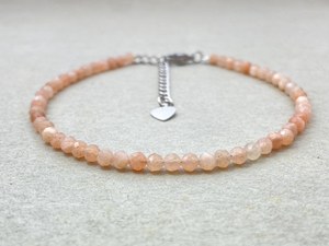 Peach Moonstone Bracelet Dainty Gemstone Jewelry Micro Faceted <b>Beads</b> <b>Crystal</b> Bracelet Minimalist Jewelry Tiny Gemstone Bracelet - Product Image 4