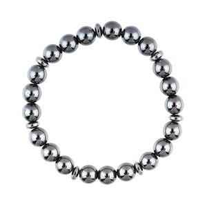 Pulsera de Hematita con Cuentas Plateadas, Elástica, de 2.5 Pulgadas, Joyería Unisex, Gema Curativa con Energía Calmante - Product Image 1