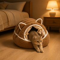Lit pour animaux de compagnie HongTao, chaud et rembourré en coton PP, motif uni, non lavable, personnalisable OEM, avec porte rideau
