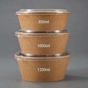 20oz,26oz,32oz,40oz kemasan makanan kraft putih mangkuk salad kertas dan wadah dengan tutup hewan peliharaan bening - Product Image 1