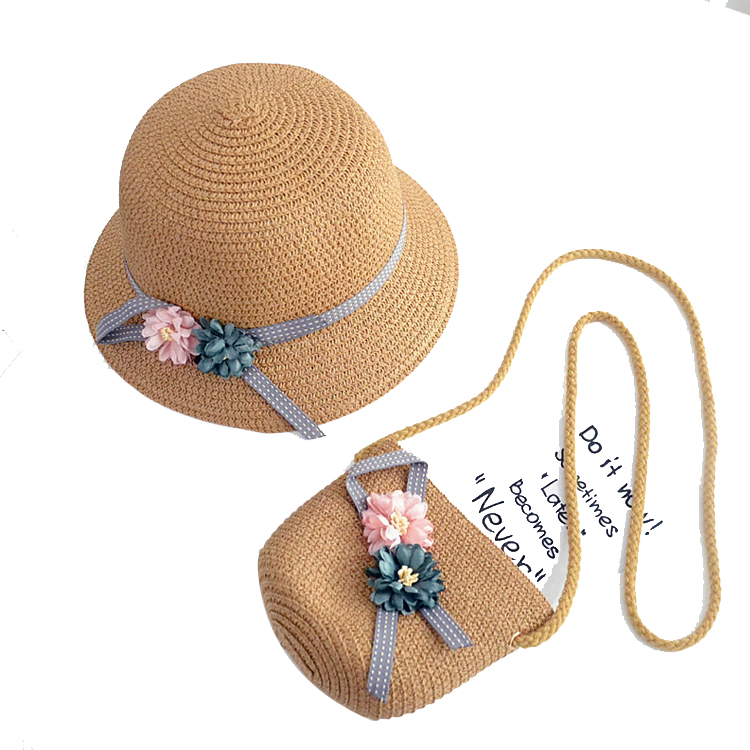 Летняя оптовая продажа, пляжная мода oem оптом, Гавайские детские соломенные сумки и шляпы, кепки